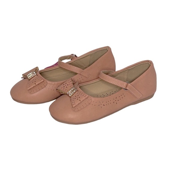 Samilor Mary Jane Flats Girl’s Cutout Bow with Rhinestones Velcro Flats Size-12 - Picture 1 of 6